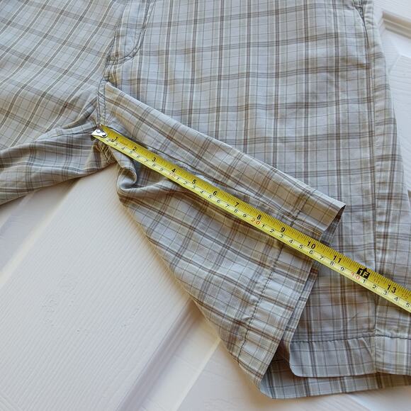 Reunion Herb Tan Plaid Cotton Shorts Men's 36 chino bermuda EUC casual pockets - Picture 11 of 12